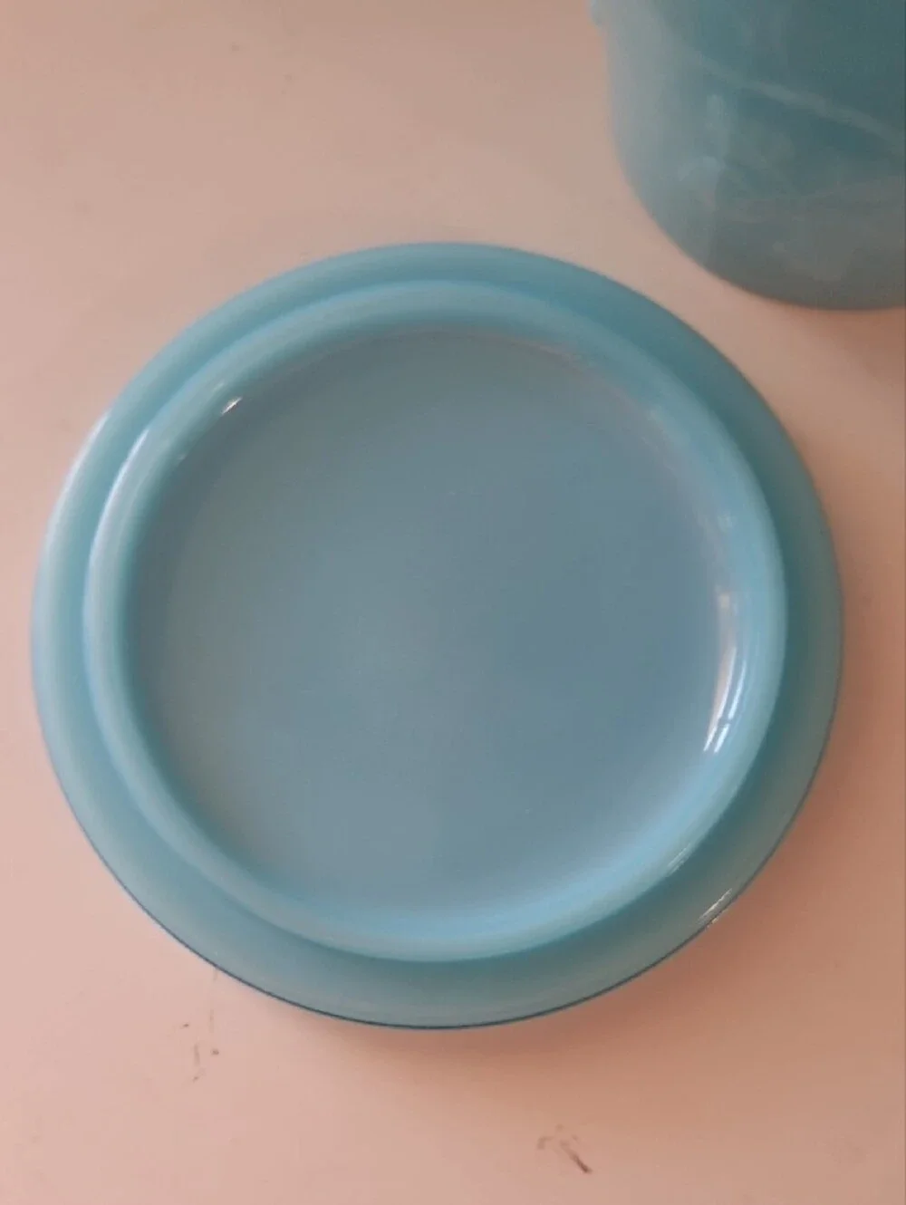 Vintage Portieux Vallerysthal French blue opaline (or milk glass) lidded jar